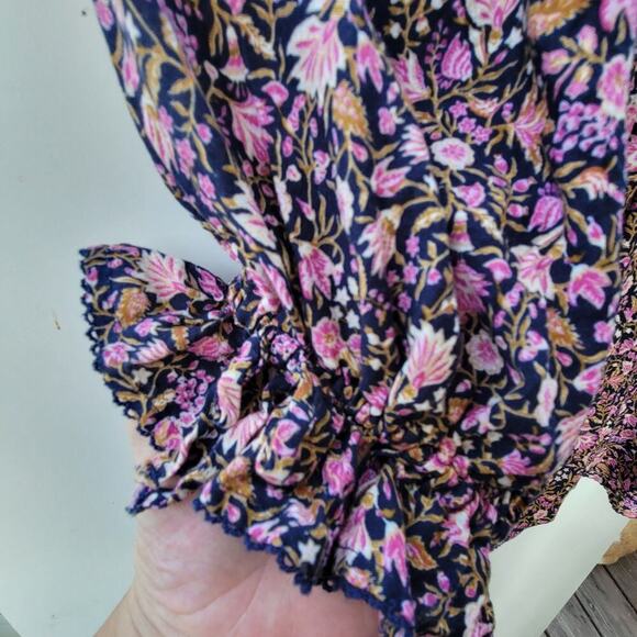 Old Navy Pink Floral Peasant Top Shirt Blouse Sz Medium Stretchy Light - Picture 3 of 8